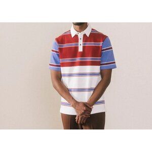 Bogey Boys Mens Large Striped Golf/ Goat Polo Red/‎ Purple Short Sleeve Preppy